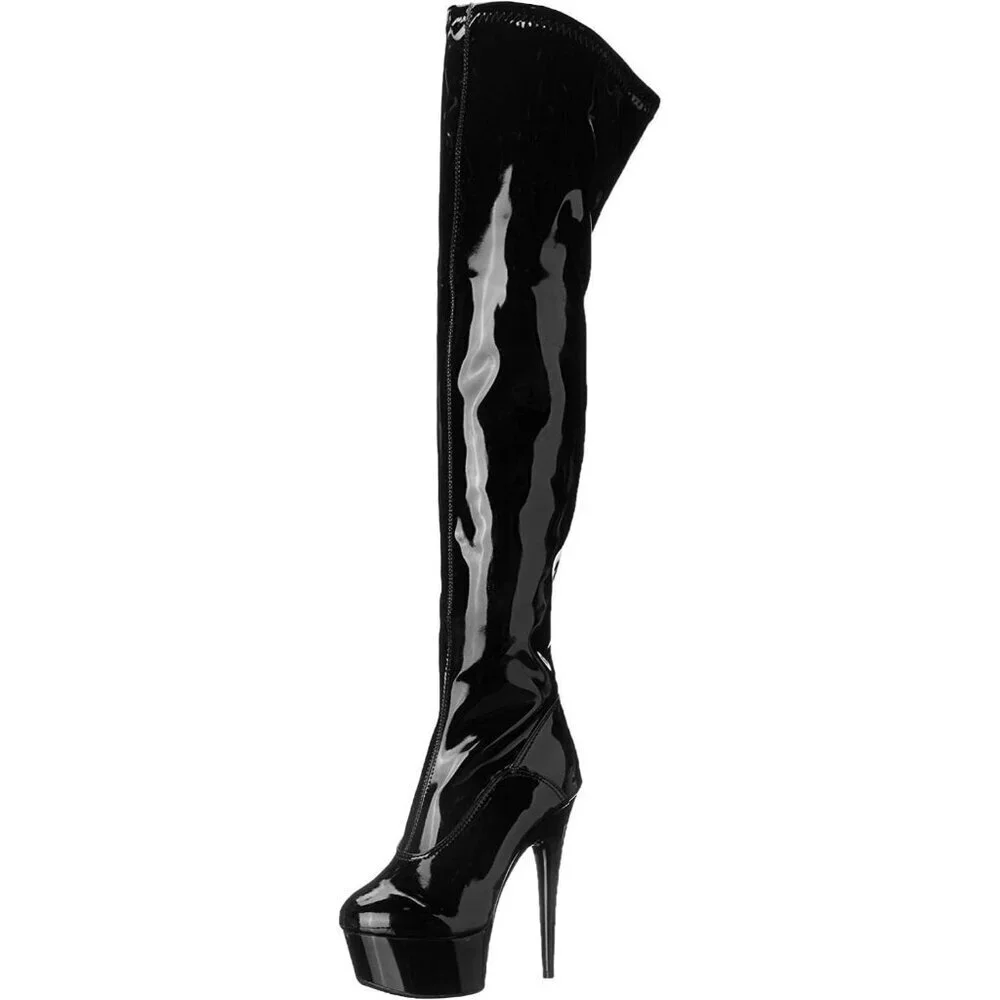🆕Women Black Rounded Toe Stiletto Cone Heel Over The Knee Thigh High Long Boot